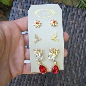 Joyfolie Gold and Red  Earrings.  4 Pairs. New In Package